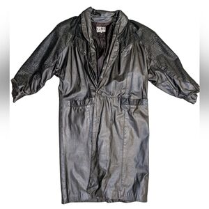 Vintage Genuine Leather Black Trench Coat